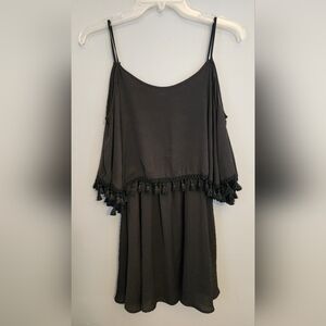 H&M Black Tassel Fringe Cold Shoulder Dresd Size 4